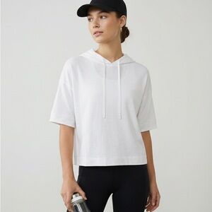 Athleta Top Womens Small White Vapor Hooded Tee Workout Train Athletic Light